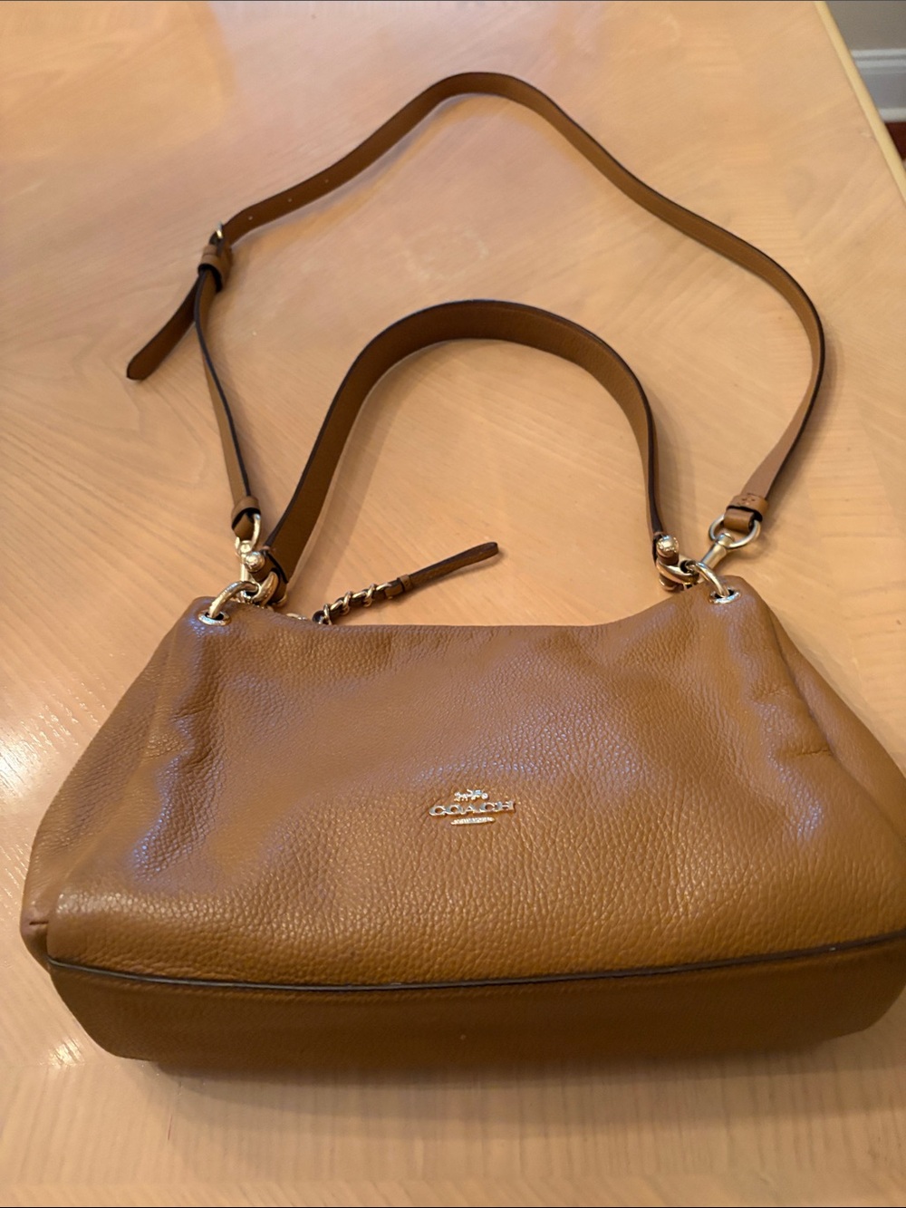 Coach Tan Pebbled Leather Shoulder Bag with Gold Hardware